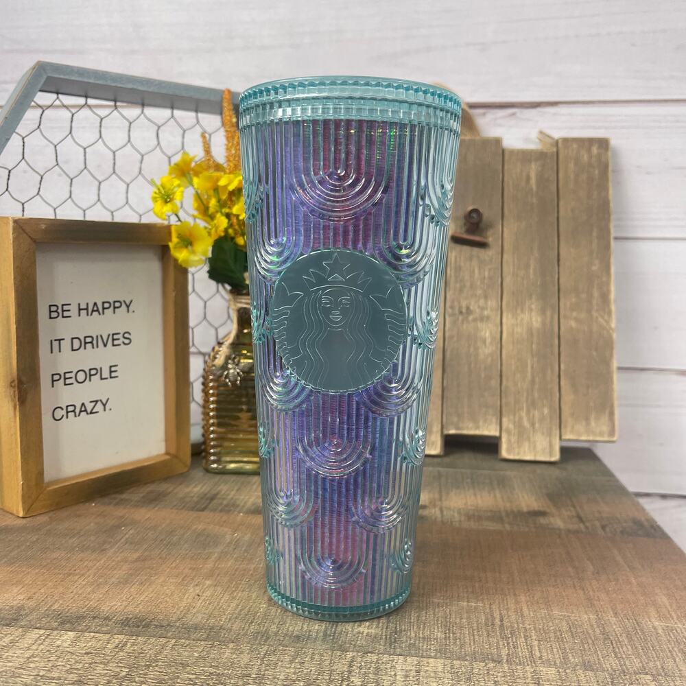 STARBUCKS Irridescent Mermaid 24 oz Venti Tumbler Cold Cup Spring 2022‎ NO STRAW